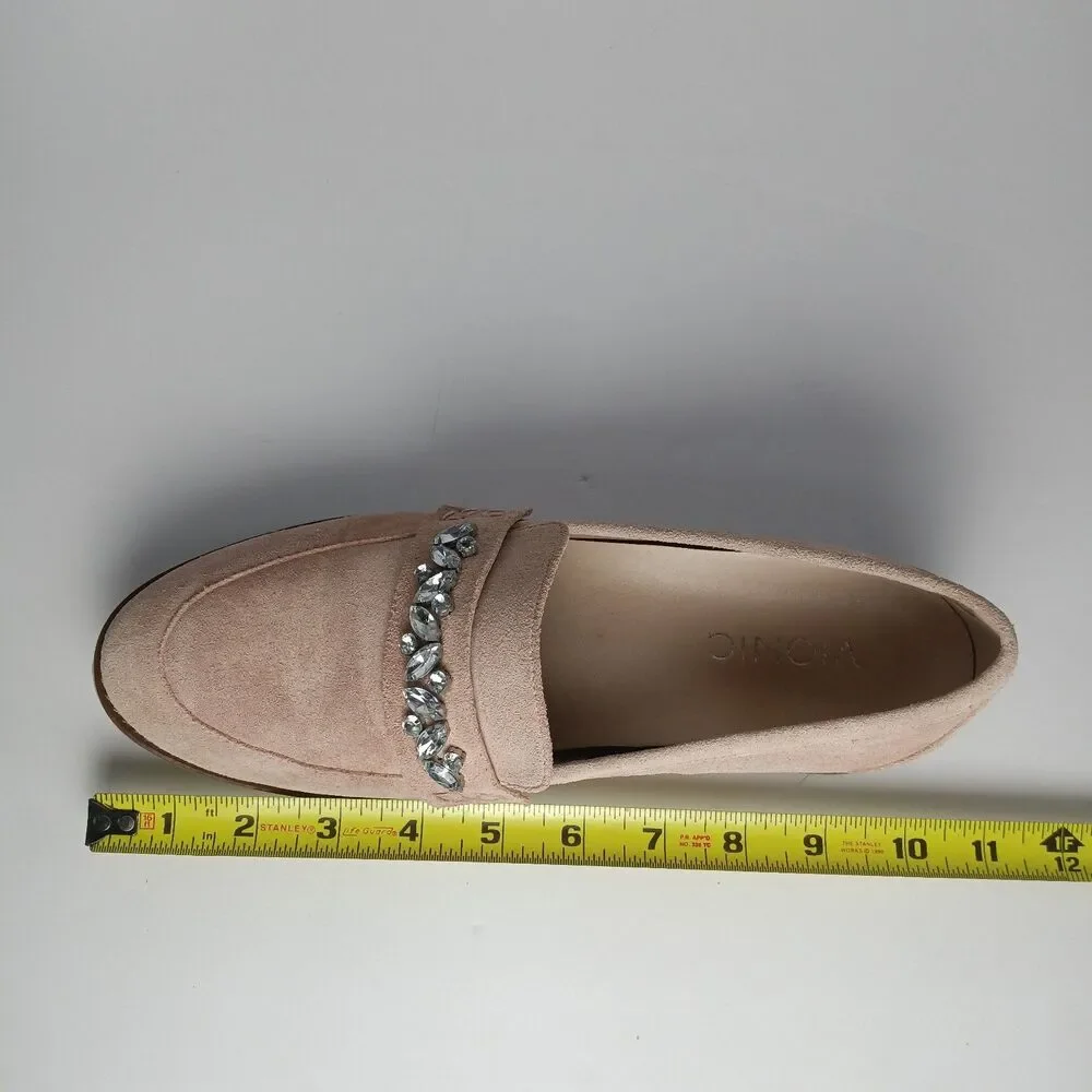 Vionic Avvy Loafers Womens 8 Muted Pink Suede Jewel Embellished Slip On Shoes